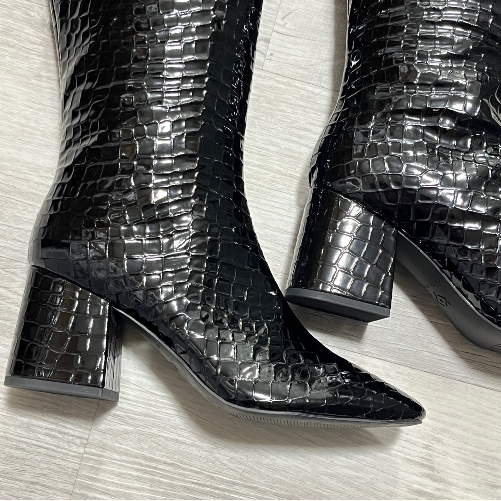 Katy Perry The Geminni Boot, Elegant Black Croc-Embossed Knee-High Boots, 9 - Picture 3 of 9